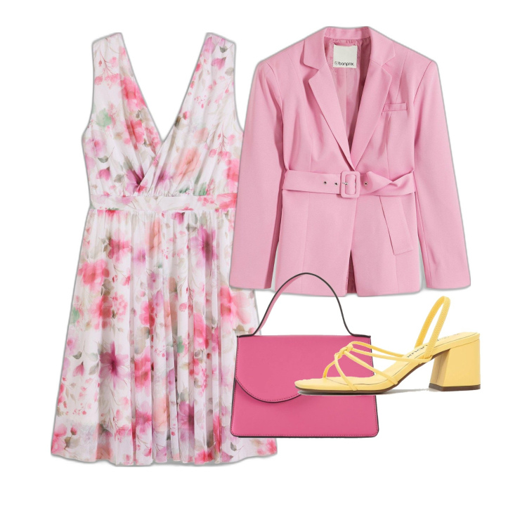Outfit donna - bonprix - Colori e fantasie di tendenza. Stile Chic per Cerimonia. Abbinamento con sandali col tacco, vestiti, blazer, borse a tracolla.