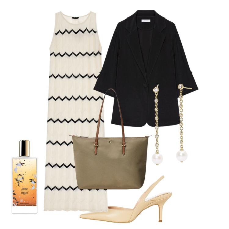 Outfit donna - Bantoa - Mid Season Sale. Stile Chic per Tutti i giorni. Abbinamento con profumi, orecchini, décolleté, borse tote, vestiti lunghi, blazer.