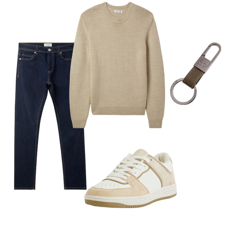 Outfit uomo - Total look #2095707. Stile Casual per Tutti i giorni. Abbinamento con jeans skinny, maglieria, sneakers, portachiavi.