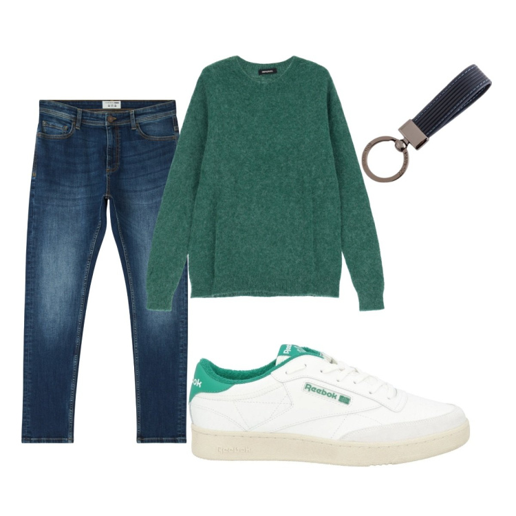 Outfit uomo - Total look #2095708. Stile Casual per Tutti i giorni. Abbinamento con sneakers, jeans skinny, maglieria, portachiavi.