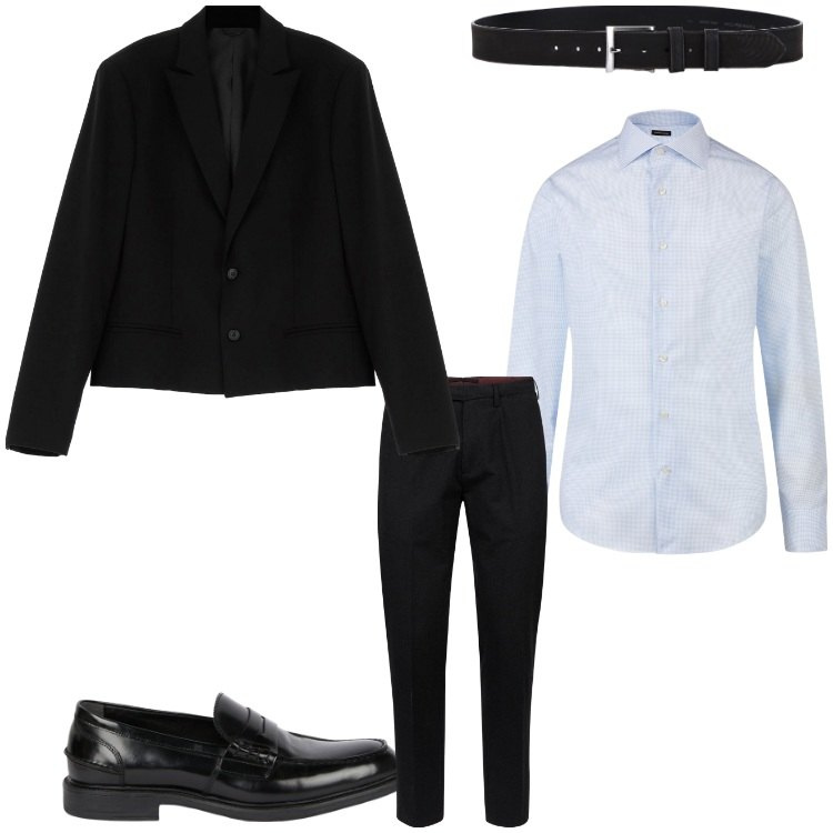 Outfit uomo - Formale. Stile Business/Elegante per Ufficio. Abbinamento con giacche, cinture, pantaloni, scarpe stringate, camicie.