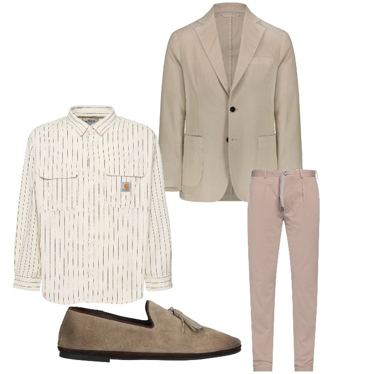 Outfit uomo - Serata beige. Stile Business/Elegante per Serata speciale. Abbinamento con scarpe stringate, pantaloni chino, giacche, camicie.