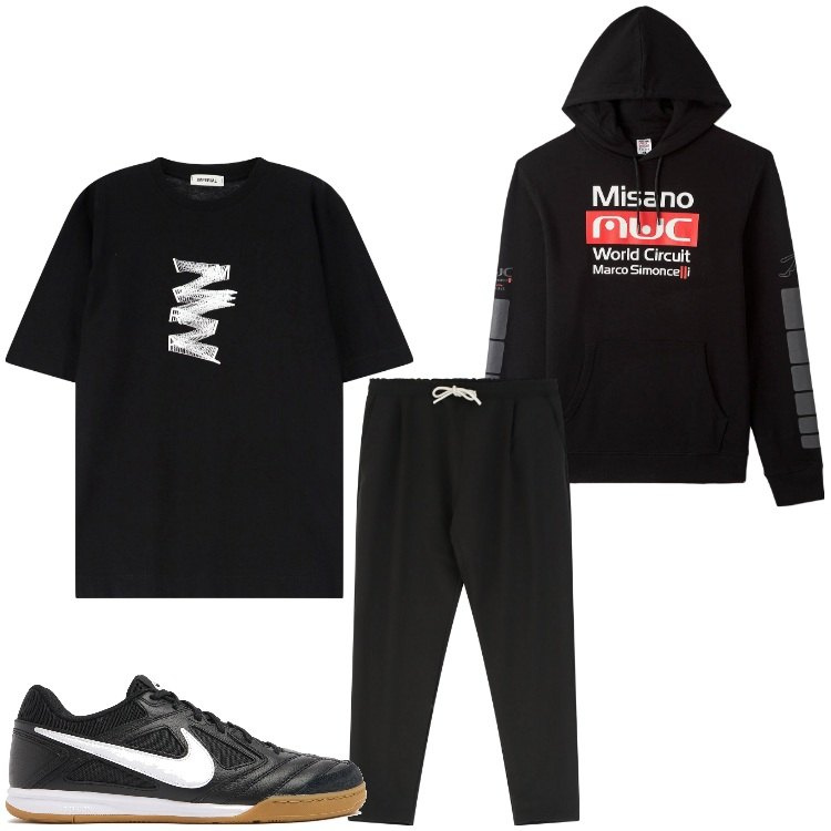 Outfit uomo - In corsa. Stile Casual per Sport. Abbinamento con felpe con cappuccio, t-shirt, pantaloni, sneakers.
