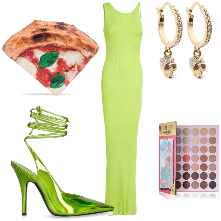 Outfit donna - Originale per una serata. Stile Glamour per Serata fuori. Abbinamento con vestiti lunghi, ombretti, pochette, décolleté, orecchini.