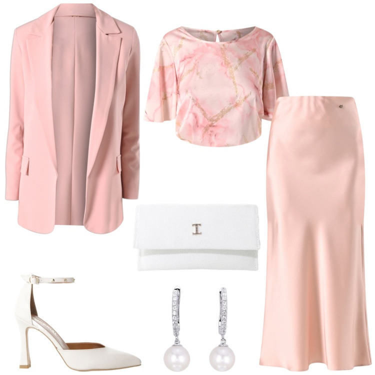 Outfit donna - Total look #2095768. Stile Chic per Cerimonia. Abbinamento con orecchini, gonne, blazer, bluse, décolleté, borse a tracolla.