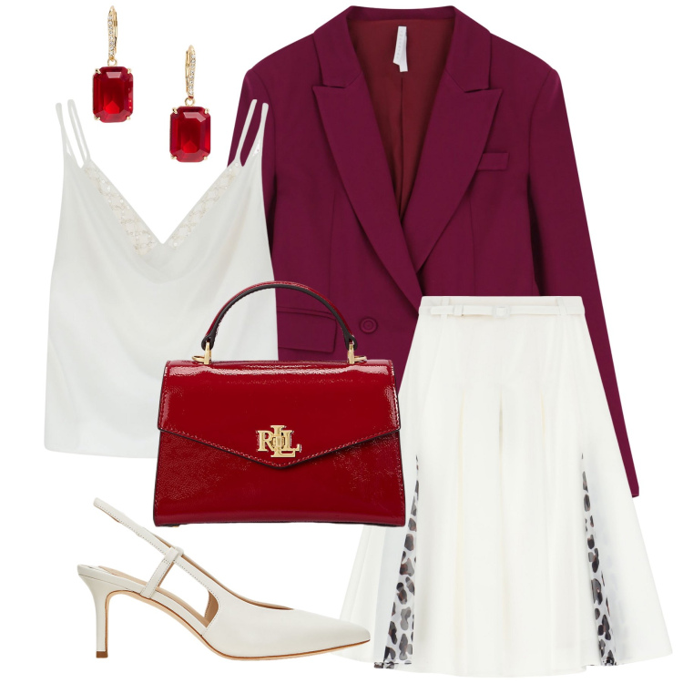 Outfit donna - Total look #2095790. Stile Sexy per Ufficio. Abbinamento con gonne, blazer, canottiere, décolleté, borse a mano, orecchini.