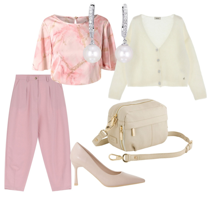 Outfit donna - Rosa per tutti i giorni. per Tutti i giorni. Abbinamento con décolleté, pantaloni, cardigans, orecchini, bluse, borse a tracolla.
