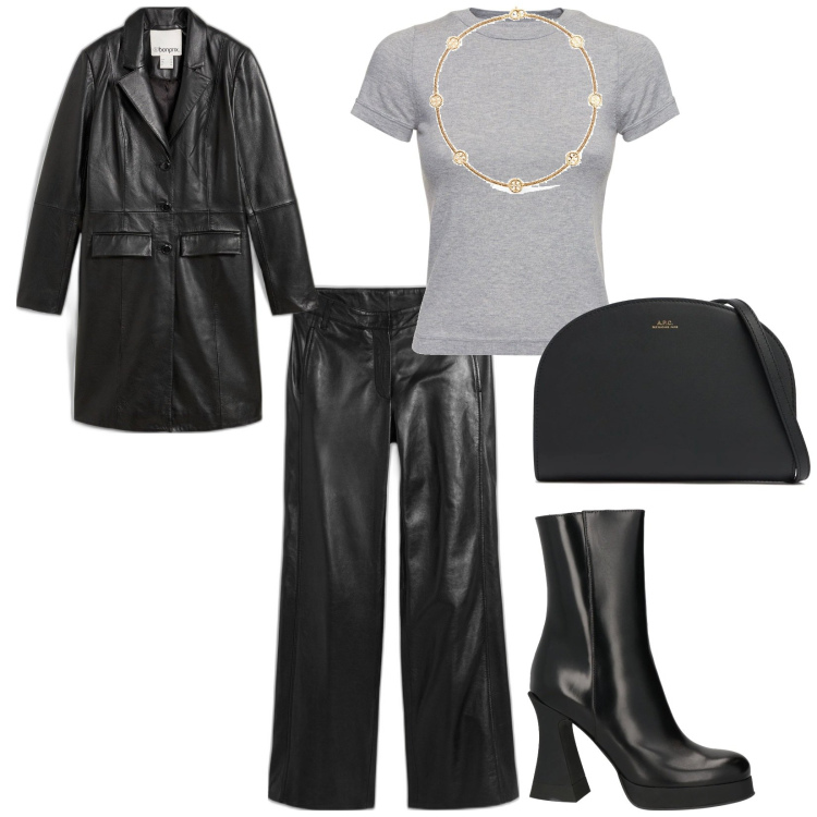Outfit donna - Uscita con amici. per Serata fuori. Abbinamento con pantaloni, cappotti, stivaletti, t-shirt, collane, clutch.