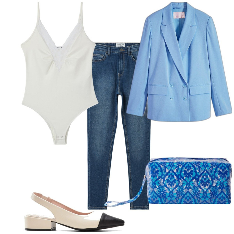 Outfit donna - Total look #2095855. Stile Trendy per Tutti i giorni. Abbinamento con décolleté, blazer, jeans skinny, body, pochette.