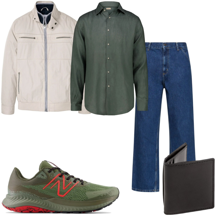 Outfit uomo - Casual tempo libero. Stile Casual per Tutti i giorni. Abbinamento con giacche, sneakers, camicie, jeans, portafogli.