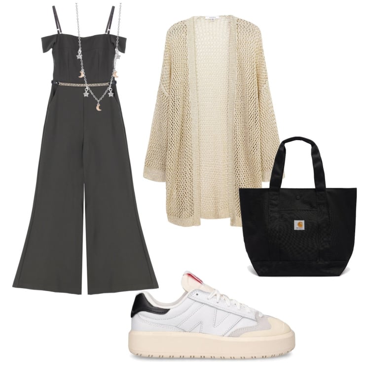 Outfit donna - Una tuta per tutti i giorni. per Tutti i giorni. Abbinamento con collane, kimono, tute, sneakers, borse tote.