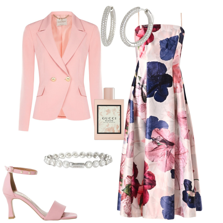 Outfit donna - Serata evento speciale cerimonia. Stile Bon Ton per Serata fuori. Abbinamento con profumi, braccialetti, orecchini, vestiti midi/longuette, blazer, sandali col tacco.