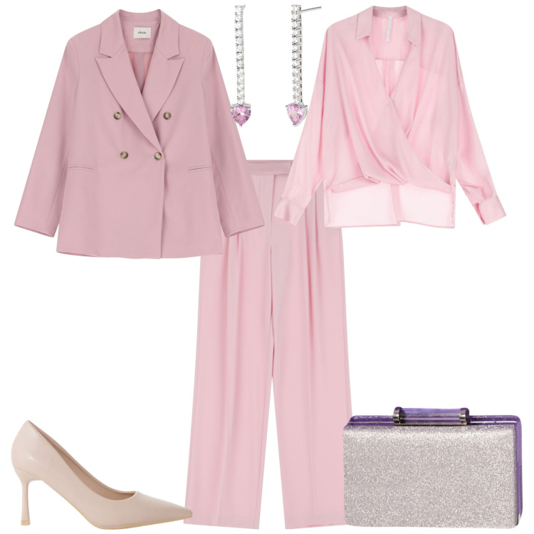 Outfit donna - Cerimonia evento speciale. Stile Bon Ton per Cerimonia. Abbinamento con orecchini, pochette, pantaloni, bluse, décolleté, blazer.
