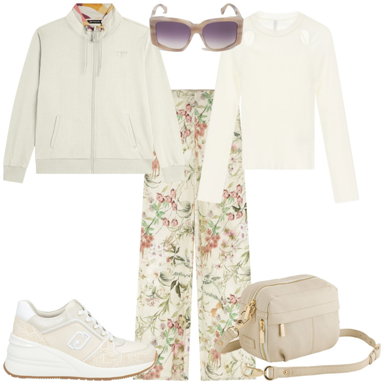 Outfit donna - Serata evento glamour. Stile Sporty chic per Tutti i giorni. Abbinamento con sneakers, pantaloni, maglieria, felpe, borse a tracolla, occhiali da sole.
