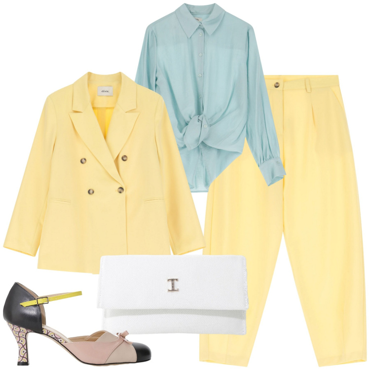 Outfit donna - Bantoa - Mid Season Sale. Stile Bon Ton per Ufficio. Abbinamento con borse a tracolla, blazer, pantaloni, décolleté, camicie.