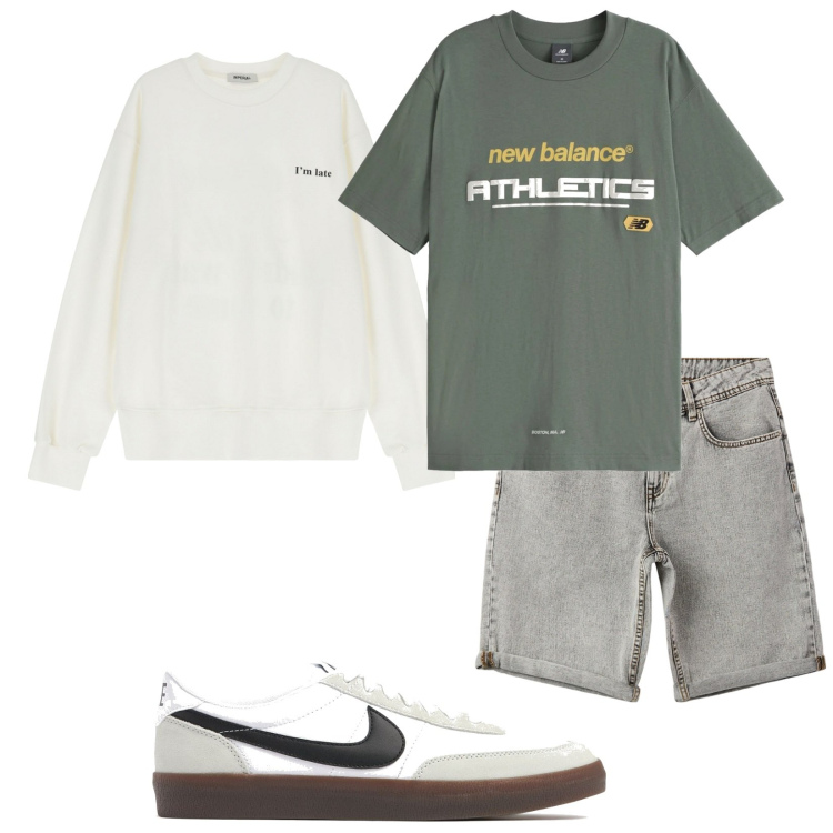 Outfit uomo - Giornata in spiaggia. Stile Casual per Tutti i giorni. Abbinamento con bermuda, t-shirt, felpe, sneakers.