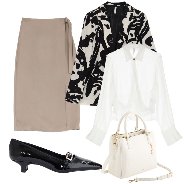 Outfit donna - Imperial per tutti. Stile Casual per Ufficio. Abbinamento con camicie, blazer, gonne longuette, ballerine, borse a mano.