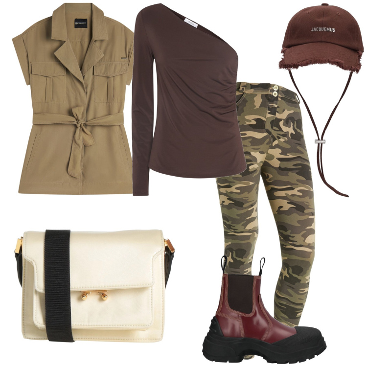 Outfit donna - Combat ma non troppo. Stile Military per Tutti i giorni. Abbinamento con borse a tracolla, stivaletti, pantaloni skinny, trench, top, cappelli.