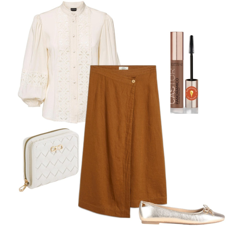 Outfit donna - La gonna a portafoglio. Stile Vintage retrò per Tutti i giorni. Abbinamento con gonne, camicie, ballerine, mascara, portafogli.