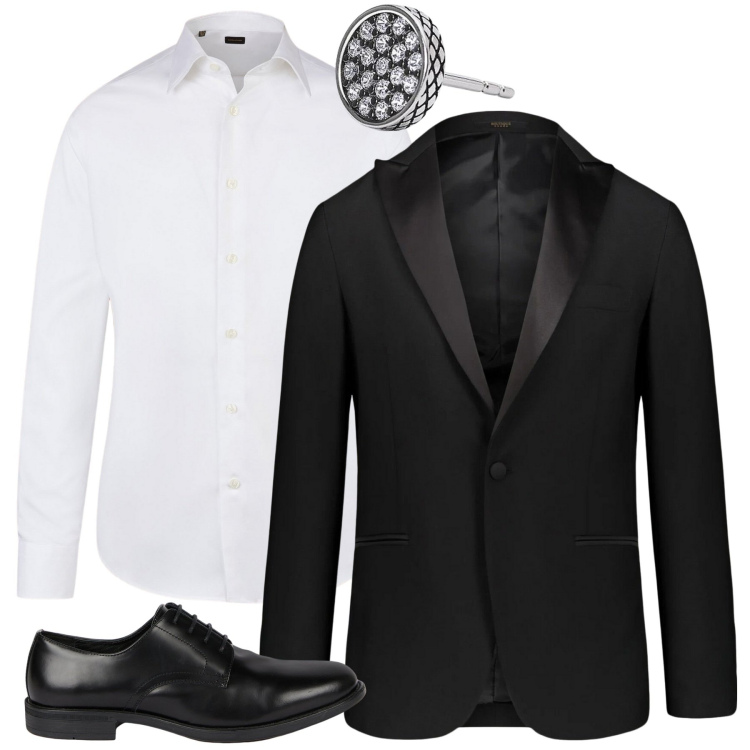 Outfit uomo - Lo smocking doppelganger. Stile Business/Elegante per Cerimonia. Abbinamento con orecchini, scarpe stringate, abiti, camicie.