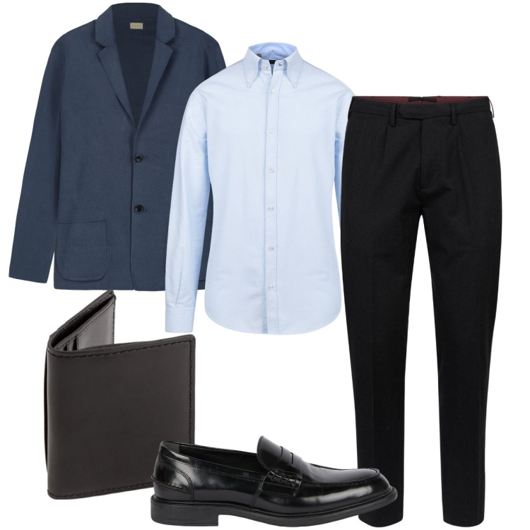 Outfit uomo - Per la cerimonia. Stile Business/Elegante per Cerimonia. Abbinamento con pantaloni, scarpe stringate, camicie, portafogli, cardigans.