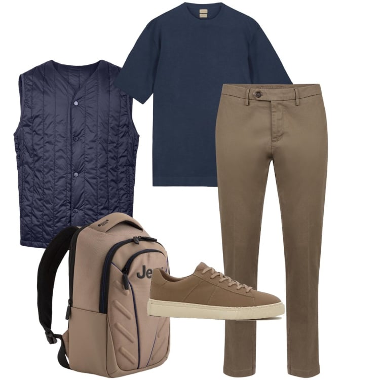 Outfit uomo - Commissioni. Stile Urban per Ufficio. Abbinamento con sneakers, pantaloni chino, t-shirt, borse sportive, piumini.