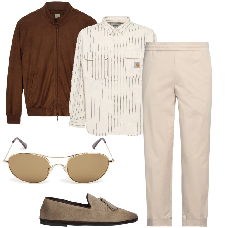 Outfit uomo - Il giubbotto scamosciato. Stile Trendy per Tutti i giorni. Abbinamento con pantaloni, scarpe stringate, giacche, occhiali da sole, camicie.
