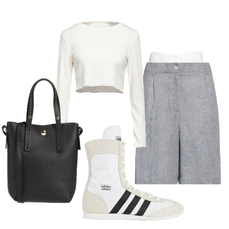 Outfit mujer - Urban #2626. Estilo Urban para Todos los días. Combinación con bermudas, bolsos de mano, sneakers, jerséis.
