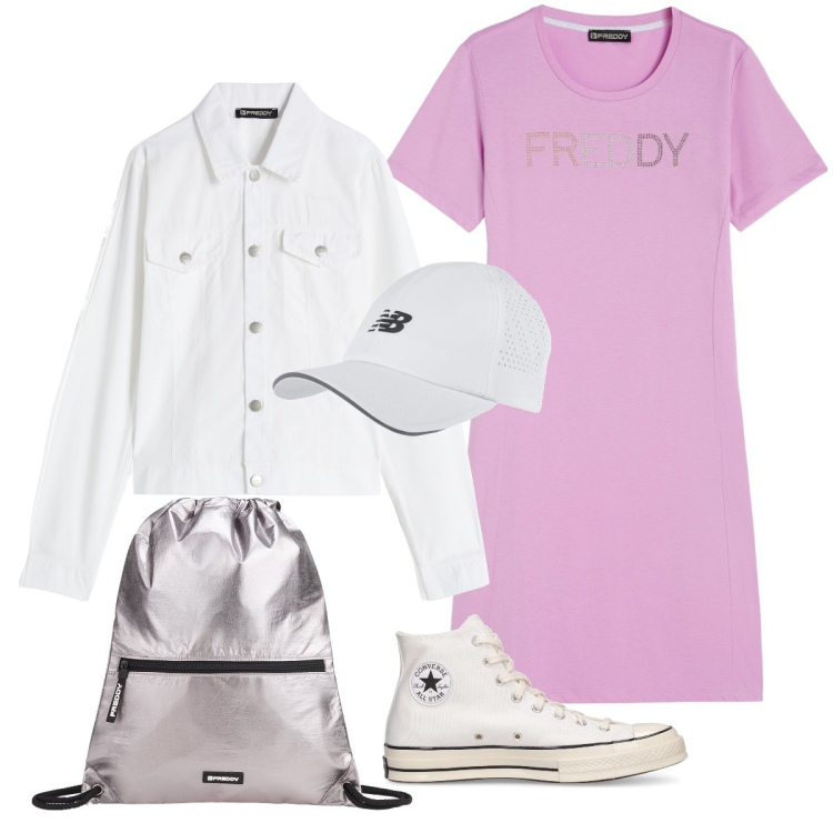 Outfit donna - L’abito sportivo Freddy. Stile Casual per Tutti i giorni. Abbinamento con cappelli, vestiti lunghi, blazer, zaini, sneakers.