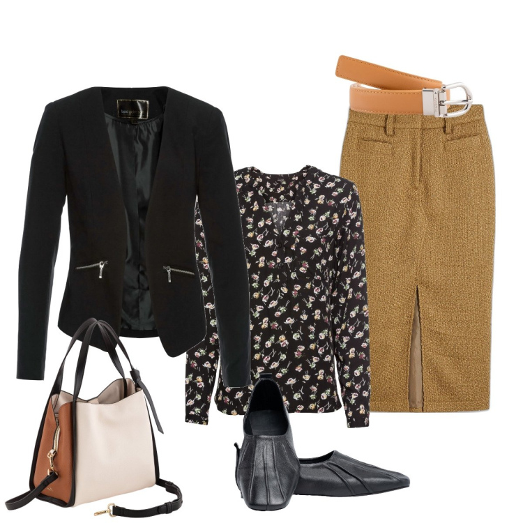 Outfit donna - In città. Stile Bon Ton per Tutti i giorni. Abbinamento con blazer, bluse, gonne longuette, borse a mano, ballerine, cinture.