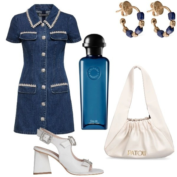 Outfit donna - Total look #2096259. Stile Trendy per Serata fuori. Abbinamento con sandali in pelle, profumi, vestiti, orecchini, borse a spalla.
