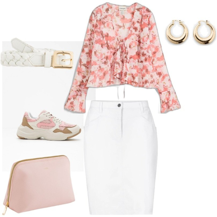 Outfit donna - Chunky sneaker. Stile Casual per Tutti i giorni. Abbinamento con gonne, sneakers, bluse, orecchini, cinture, valigie.