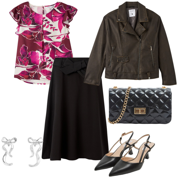 Outfit donna - Io e terranova. per Ufficio. Abbinamento con bluse, borse a tracolla, orecchini, sabot, giacche, gonne lunghe.