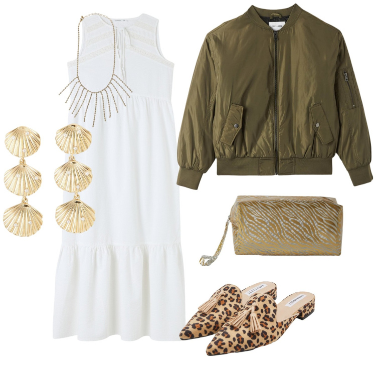 Outfit donna - Terranova e le feste al mare. per Mare. Abbinamento con vestiti midi/longuette, orecchini, sabot, bomber, collane, pochette.