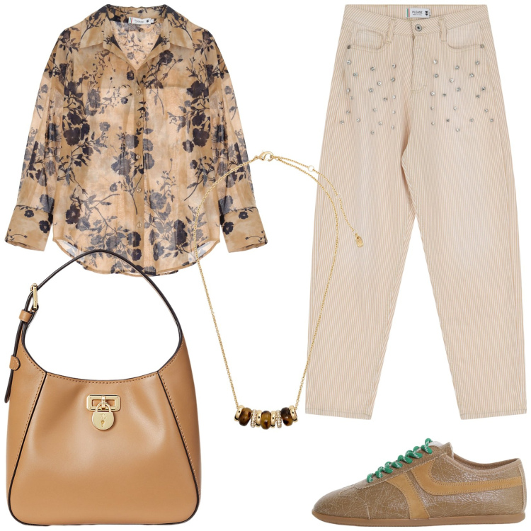Outfit donna - Bantoa - Mid Season Sale. Stile Sporty chic per Tutti i giorni. Abbinamento con pantaloni, camicie, sneakers, collane, borse a tracolla.