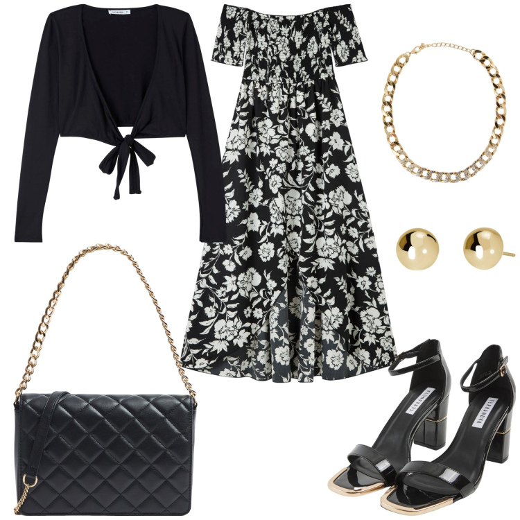 Outfit donna - Terranova - Occasioni speciali. Stile Romantica per Cerimonia. Abbinamento con vestiti lunghi, sabot, collane, blazer, borse a tracolla, orecchini.