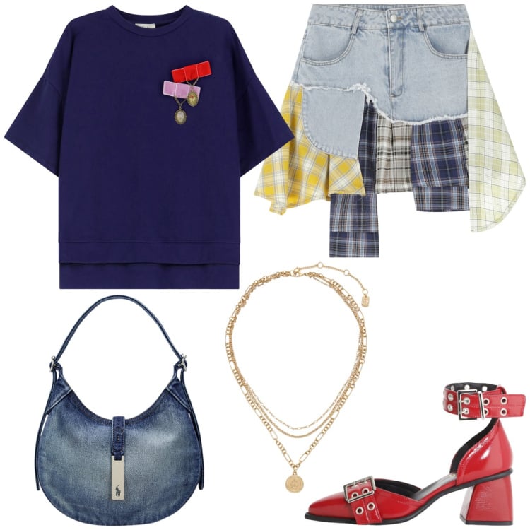 Outfit donna - Dixie - Sognando Siviglia SS25. Stile Glamour per Tutti i giorni. Abbinamento con minigonne, t-shirt, décolleté, ciondoli, borse a spalla.