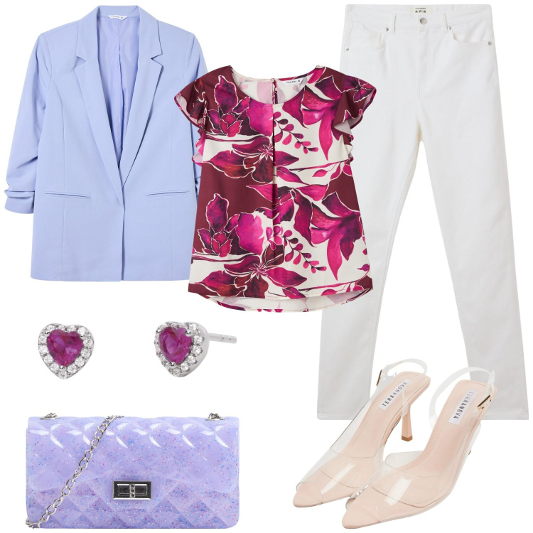 Outfit donna - Terranova - Occasioni speciali. Stile Sporty chic per Cerimonia. Abbinamento con bluse, pantaloni skinny, sandali col tacco, borse a tracolla, blazer, orecchini.