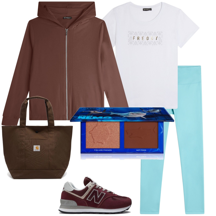 Outfit donna - Freddy. Stile Casual per Tutti i giorni. Abbinamento con terre, sneakers, felpe con cappuccio, treggings, t-shirt, borse tote.
