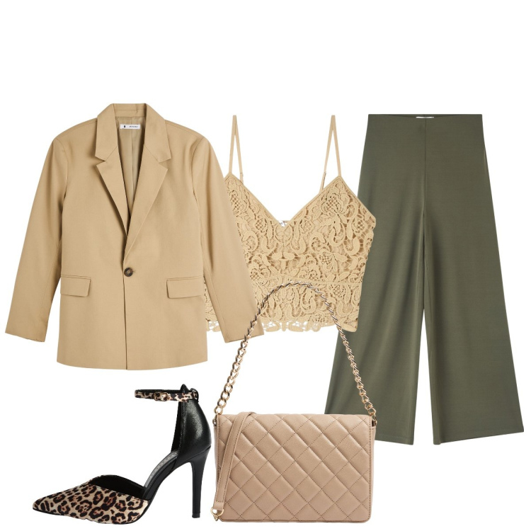Outfit donna - Cerimonia in Comune. Stile Chic per Cerimonia. Abbinamento con blazer, décolleté, pantaloni culotte, top, borse a tracolla.