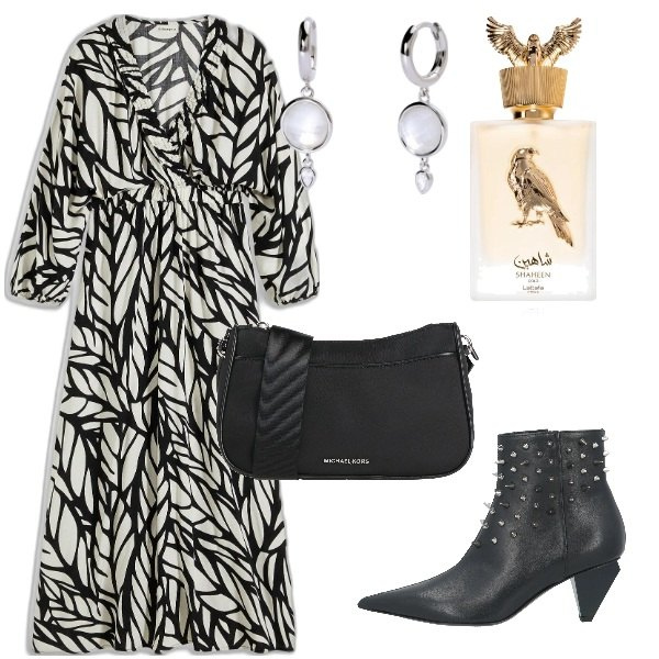 Outfit donna - Total look #2096588. Stile Trendy per Tutti i giorni. Abbinamento con vestiti lunghi, borse a tracolla, stivaletti, profumi, orecchini.