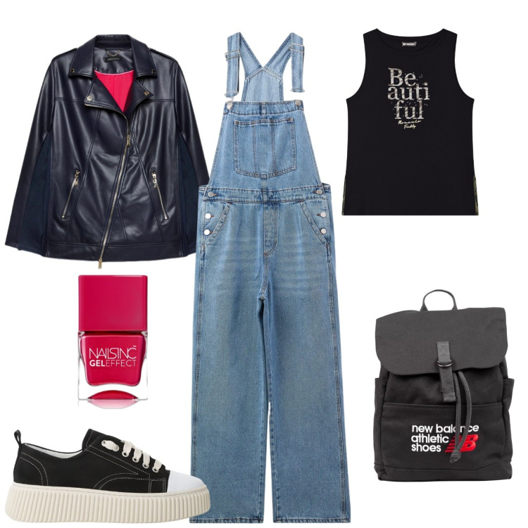 Outfit donna - Salopette jeans. Stile Casual per Tutti i giorni. Abbinamento con smalti, salopette, zaini, sneakers, canottiere, giacche.