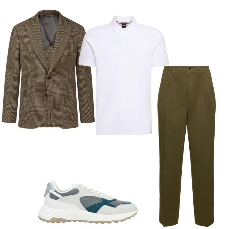 Outfit uomo - Green wnd White. Stile Casual per Tutti i giorni. Abbinamento con sneakers, giacche, polo, pantaloni.