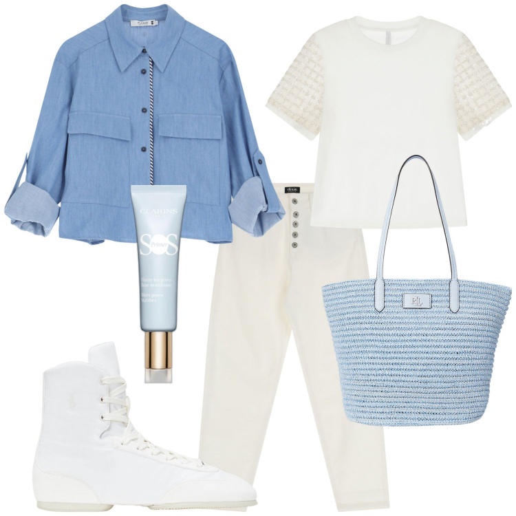Outfit donna - Total look #2096669. Stile Trendy per Tutti i giorni. Abbinamento con primer, camicie, t-shirt, jeans, ballerine, borse tote.