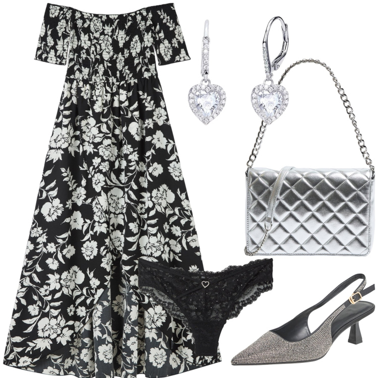 Outfit donna - Romanticismo. Stile Romantica per Cerimonia. Abbinamento con vestiti lunghi, culotte, décolleté, borse a tracolla, orecchini.