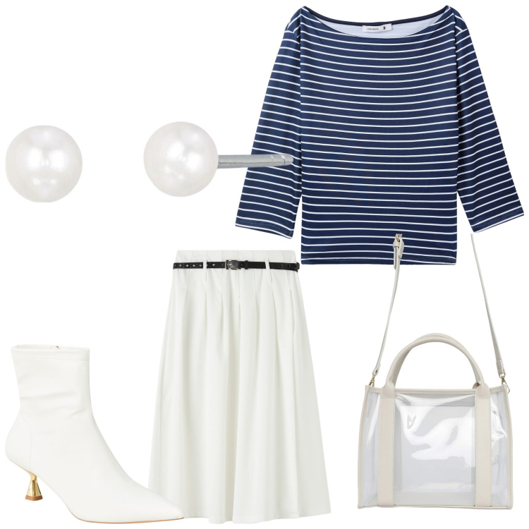 Outfit donna - Vestire alla marimara. Stile Casual chic per Serata fuori. Abbinamento con t-shirt, stivaletti, borse tote, gonne lunghe, orecchini.