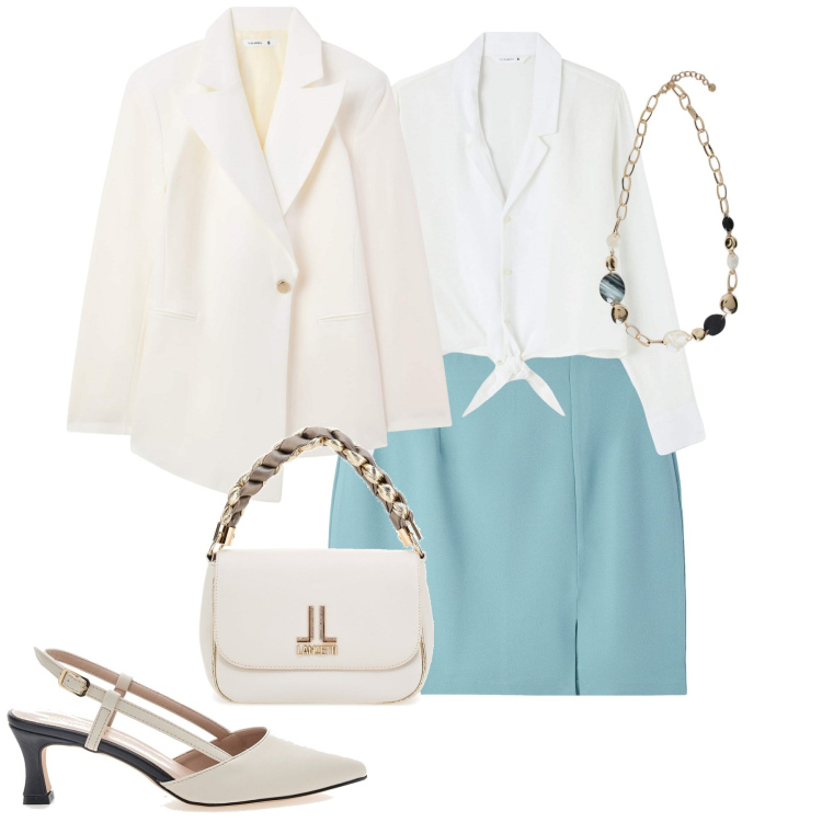 Outfit donna - Aprile. Stile Urban per Tutti i giorni. Abbinamento con camicie, minigonne, blazer, décolleté, borse a tracolla, collane.