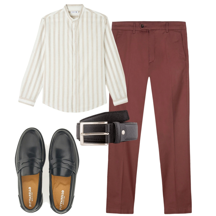 Outfit uomo - Mauve. Stile Urban per Tutti i giorni. Abbinamento con camicie, scarpe stringate, pantaloni chino, cinture.