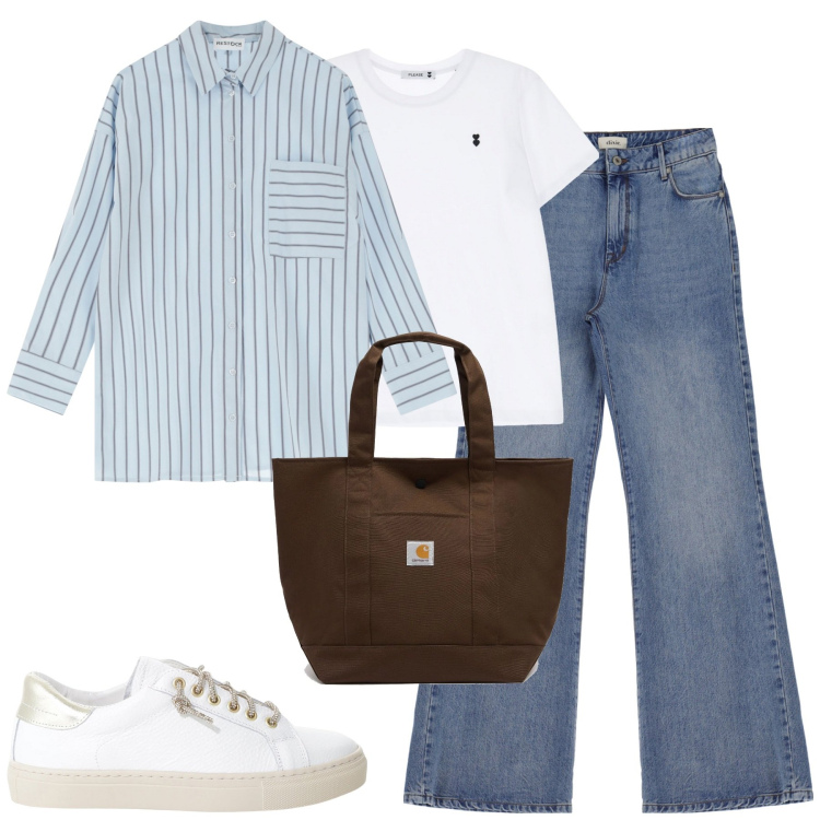 Outfit donna - Total look #2096751. Stile Casual per Tutti i giorni. Abbinamento con t-shirt, sneakers, camicie, jeans, borse tote.