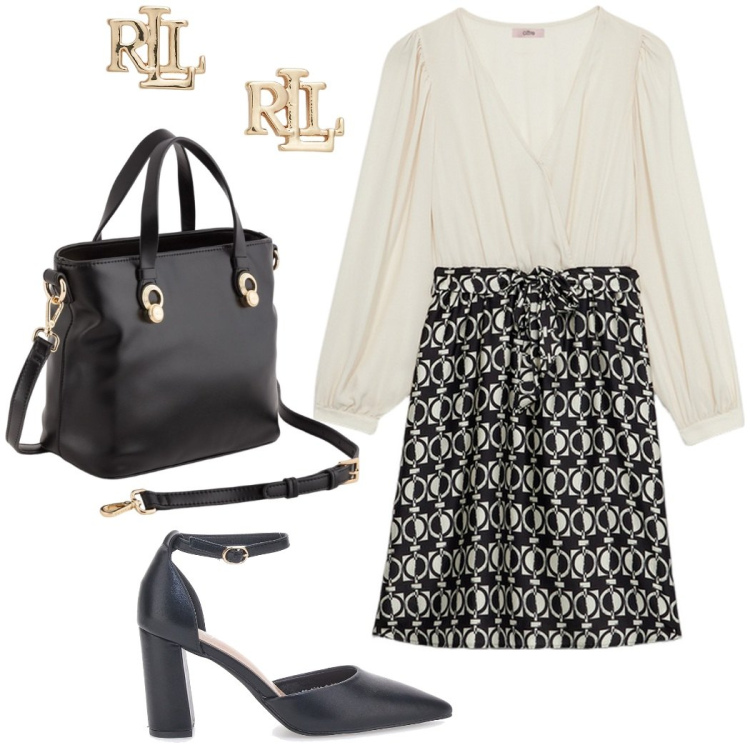 Outfit donna - Festa di compleanno. Stile Bon Ton per Cerimonia. Abbinamento con orecchini, décolleté, vestiti, borse a mano.